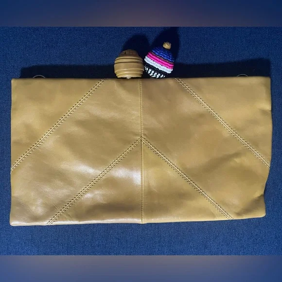 MALIPARMI Mustard Yellow Leather Stitched Ball Clutch Shoulder Bag Purse